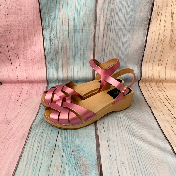 Swidish hasbeens metallic pink clogs peep toe sandals - Picture 1 of 14